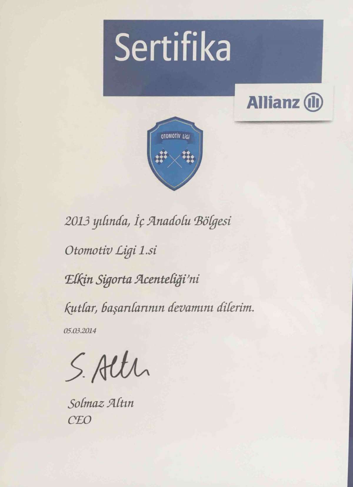 Allianz Sigorta İç Anadolu Otomotiv Ligi 1.cisi Elkin Sigorta